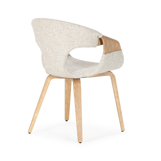 Silla de comedor Elif Beige y roble lavado, detalle del diseño