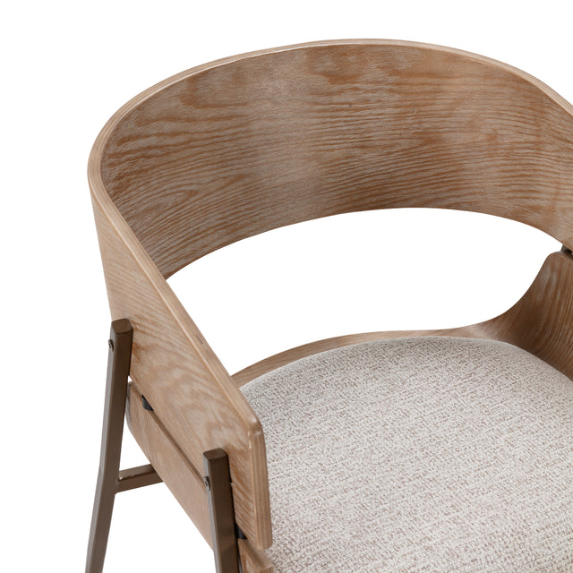 Silla de comedor Naia Beige y roble lavado y patas metálicas, vista lateral derecha desde otro ángulo