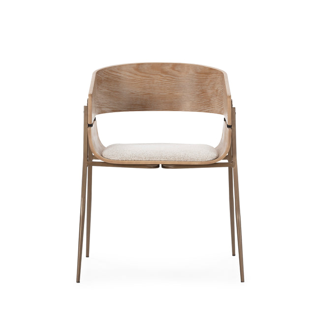 Silla de comedor Naia Beige y roble lavado y patas metálicas, vista frontal