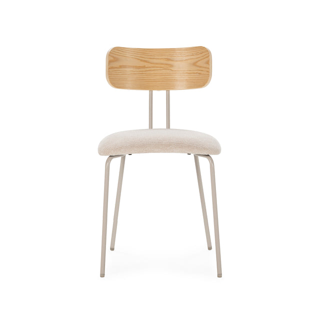 Silla de comedor Olimpia Beige y roble y patas metálicas grises, vista frontal