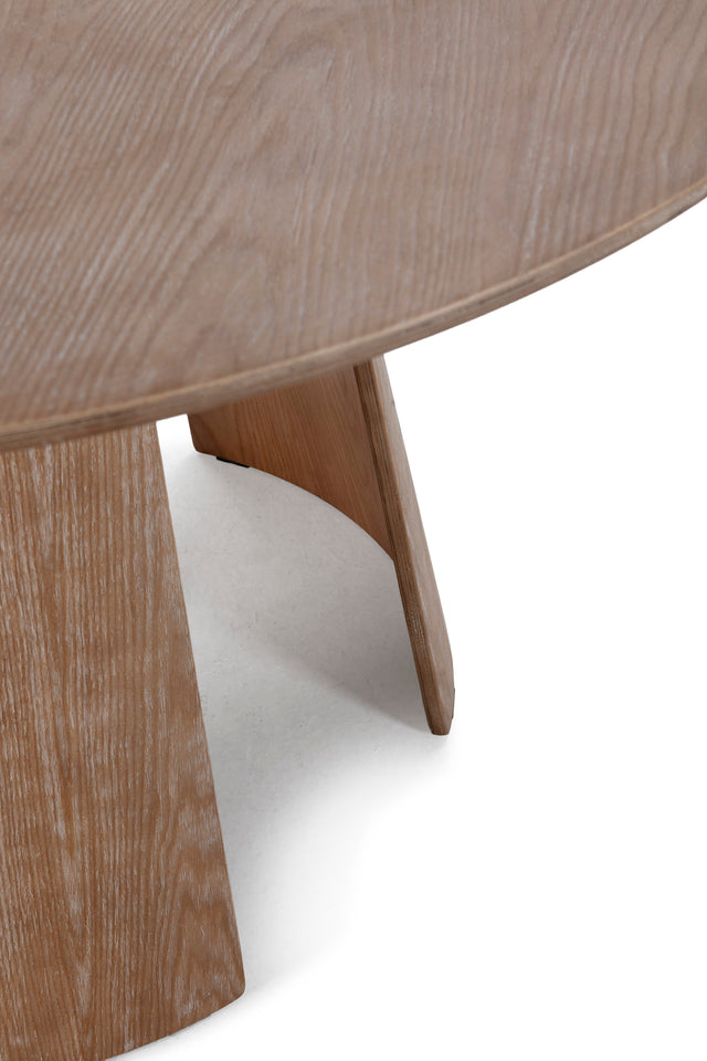 Mesa de comedor redonda Zuri 120 cm Roble lavado, vista lateral derecha desde otro ángulo
