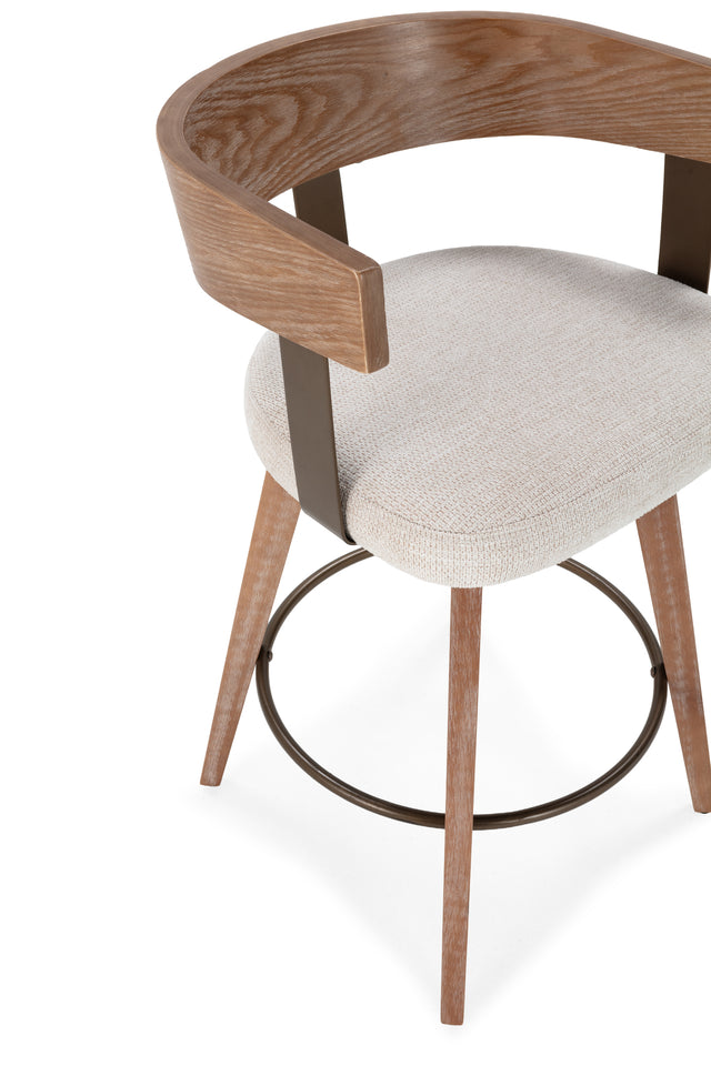 Taburete giratorio Ilia Beige y roble lavado, vista lateral derecha