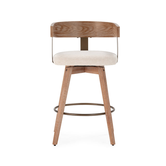 Taburete giratorio Ilia Beige y roble lavado, vista frontal