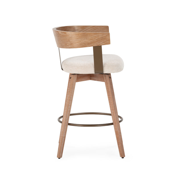 Taburete giratorio Ilia Beige y roble lavado, vista lateral izquierda