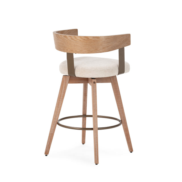 Taburete giratorio Ilia Beige y roble lavado, detalle del diseño desde otro ángulo