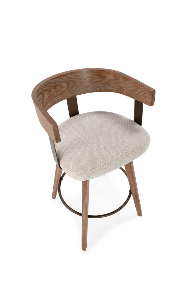 Taburete giratorio Ilia Beige y roble lavado, detalle del diseño