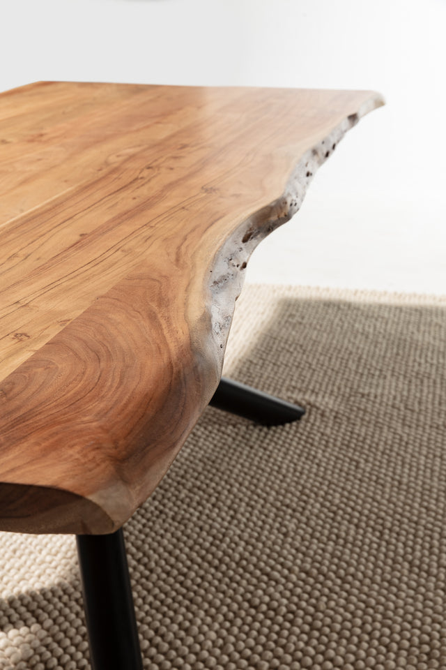 Mesa de comedor rectangular Anuri 220 cm Acacia patas metálicas, vista lateral derecha