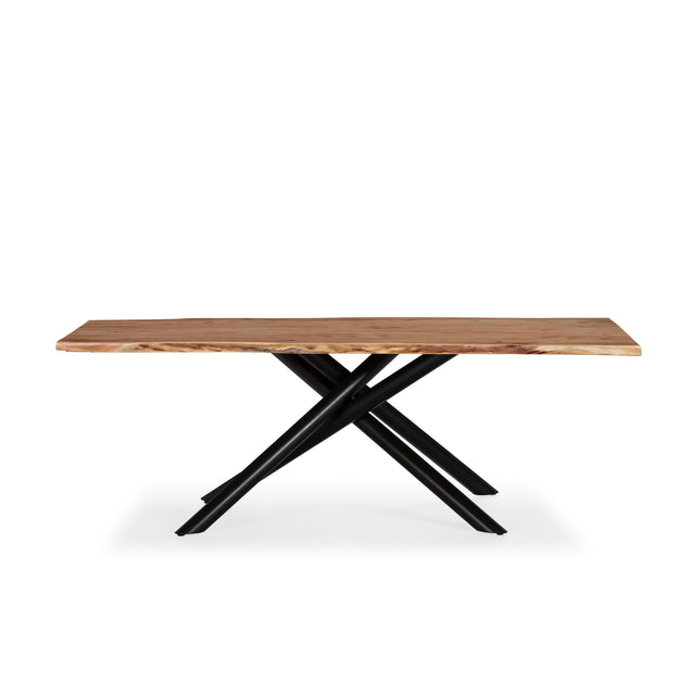 Mesa de comedor rectangular Anuri 220 cm Acacia patas metálicas, vista frontal