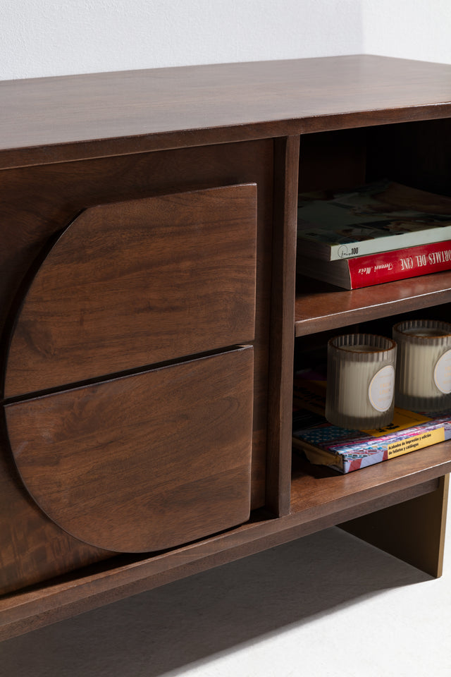 Mueble TV Trisha 145 cm Marron oscuro, vista lateral derecha desde otro ángulo