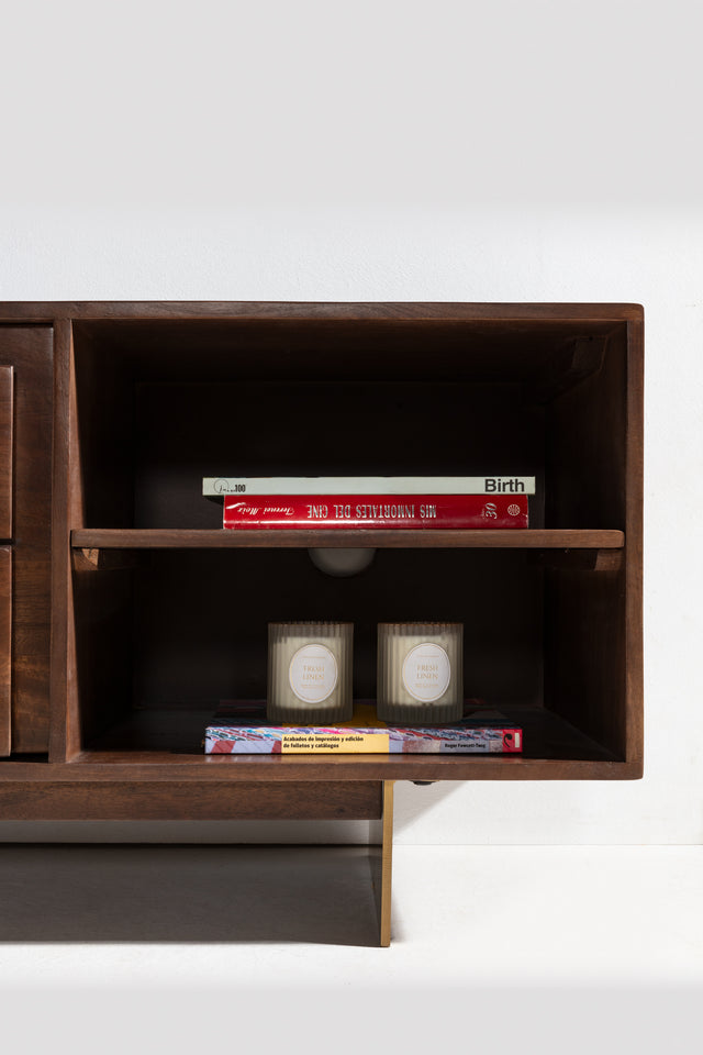 Mueble TV Trisha 145 cm Marron oscuro, vista lateral derecha desde otro ángulo
