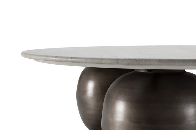 Mesa de centro redonda Tanya 120 cm Mármol blanco, vista lateral derecha desde otro ángulo