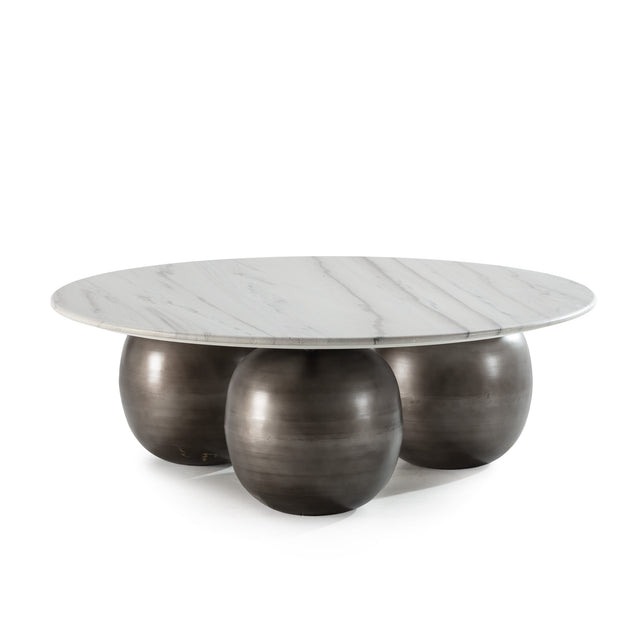 Mesa de centro redonda Tanya 120 cm Mármol blanco, vista lateral izquierda
