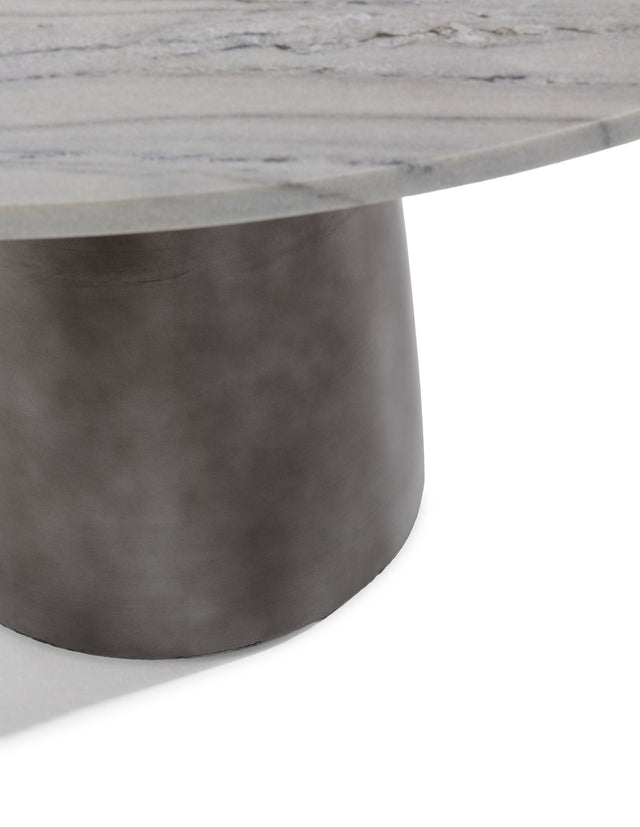 Mesa de comedor redonda Amal 130 cm Mármol blanco, vista lateral derecha desde otro ángulo