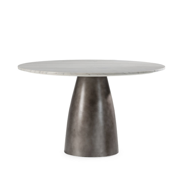 Mesa de comedor redonda Amal 130 cm Mármol blanco, vista lateral izquierda