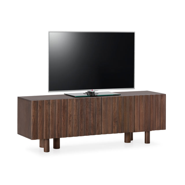 Mueble TV Tamira 160 cm Nogal, detalle funcional desde otro ángulo