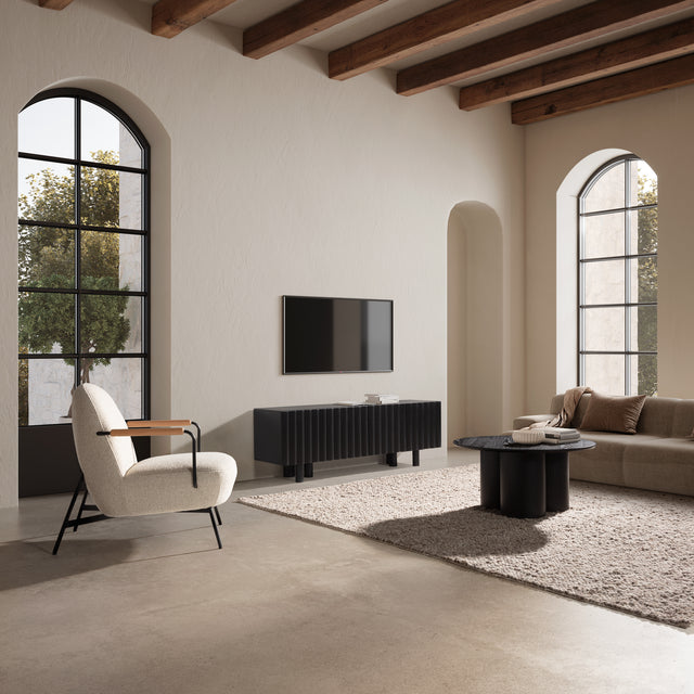 Mueble TV Tamira 160 cm Negro, en ambiente de salón