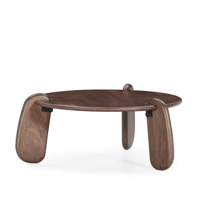 Mesa de centro redonda Tamira 80 cm Nogal, vista lateral izquierda