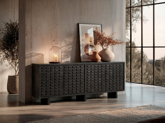 Aparador Inaya 200 cm Negro, en ambiente de salón