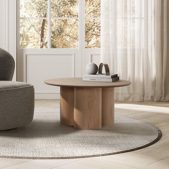Mesa de centro redonda Lua 80 cm Roble, en ambiente de salón