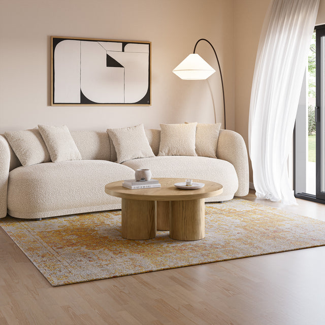 Mesa de centro redonda Arancha 100 cm Roble, en ambiente de salón