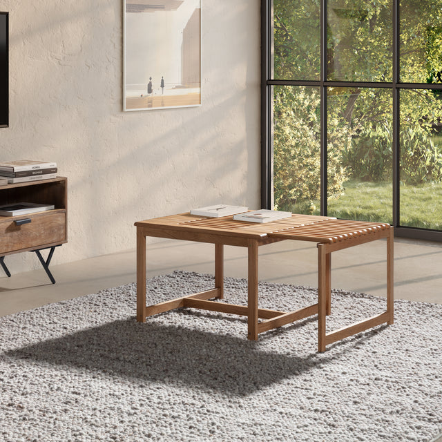 Mesa de centro extensible Unai 70–110 cm Roble, en ambiente de salón