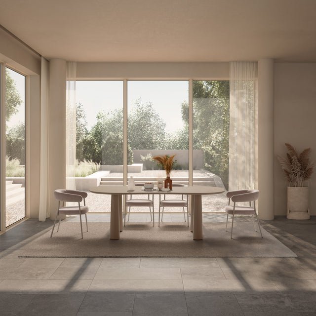 Mesa de comedor Nahia 220 cm Arena, en ambiente de comedor