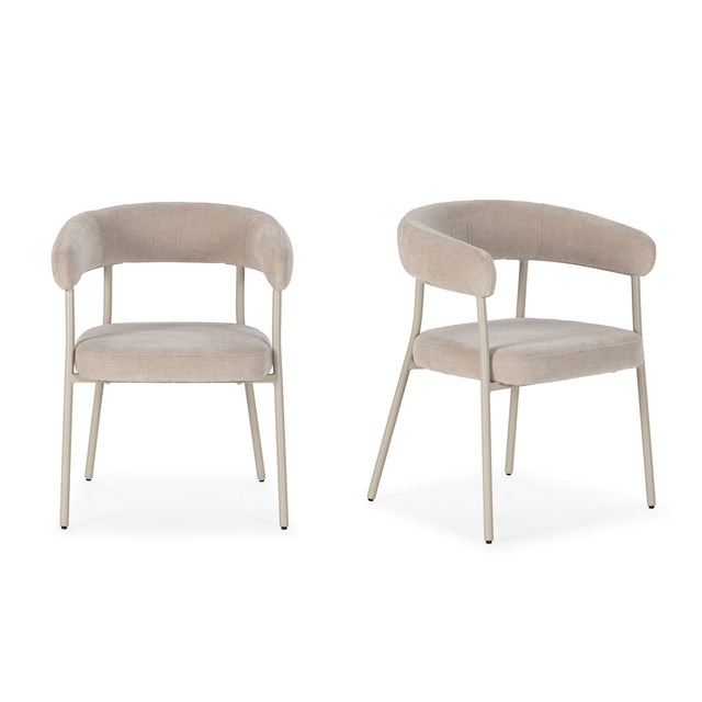 Silla de comedor Yuri Beige y patas crema, detalle del diseño desde otro ángulo