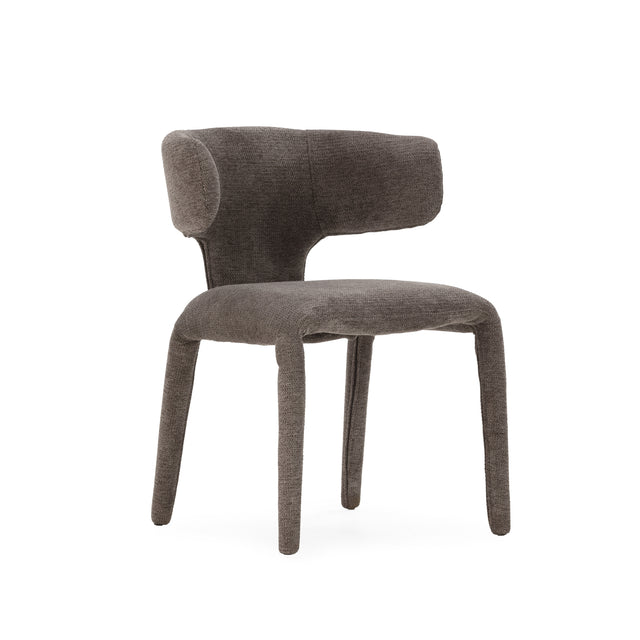 Silla de comedor Maca Gris oscuro y patas tapizadas, vista lateral izquierda