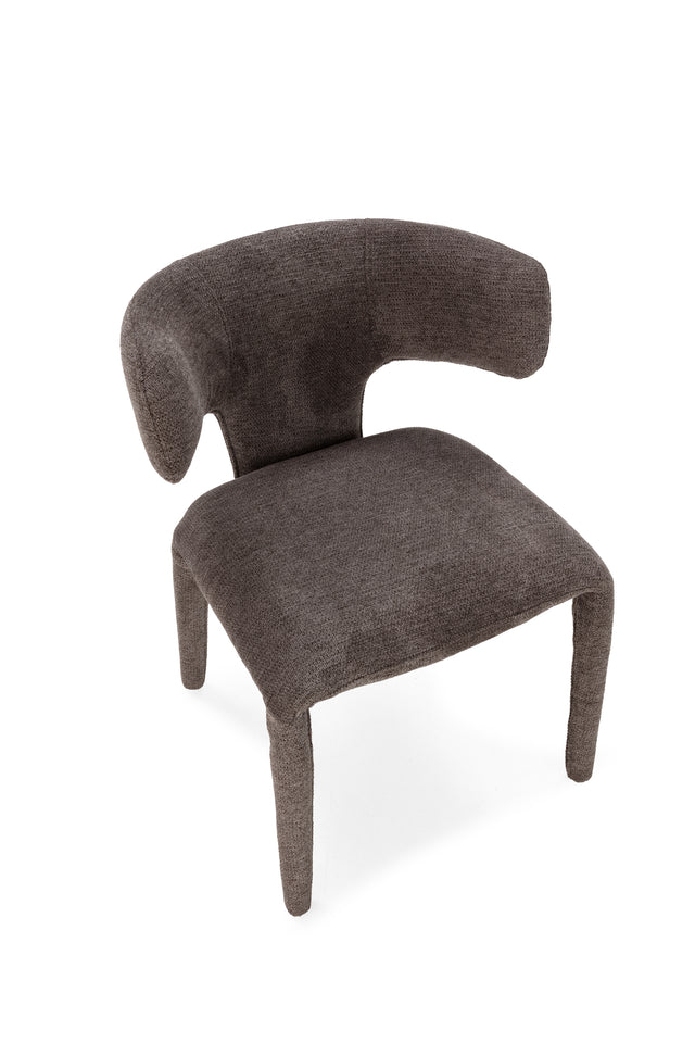 Silla de comedor Maca Gris oscuro y patas tapizadas, detalle del diseño