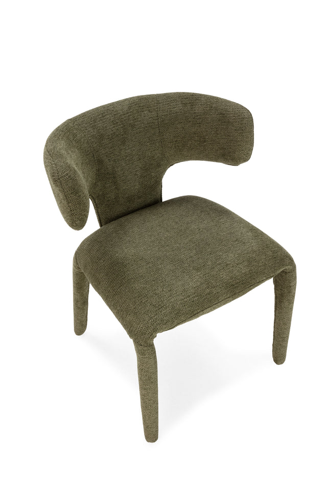 Silla de comedor Maca Verde y patas tapizadas, detalle del diseño