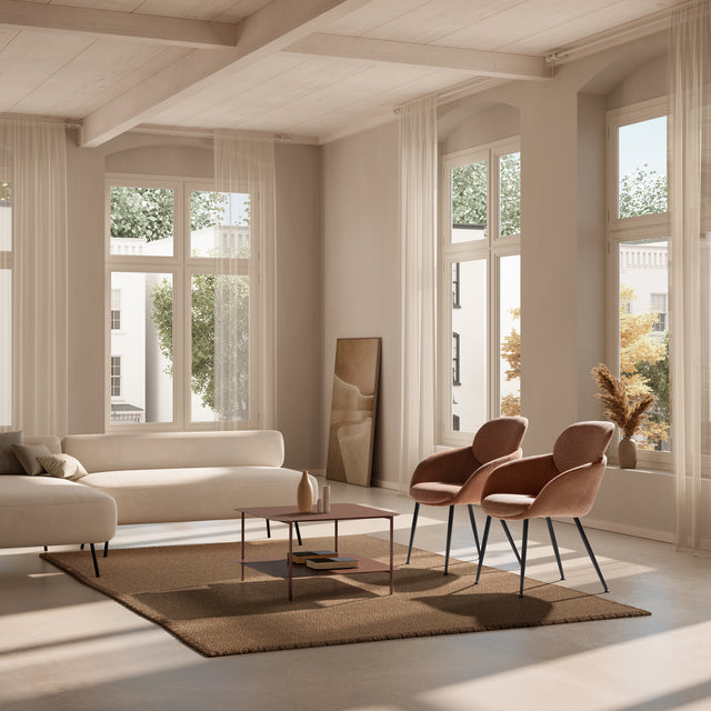 Mesa de centro Beatrix 73,4 cm Terracota, en ambiente de salón