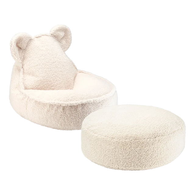 Mueble Set Puf Infantil Osito + Redondo de Borreguito Blanco Crema con acabado blanco, acabado crema vista principal de estilo nórdico