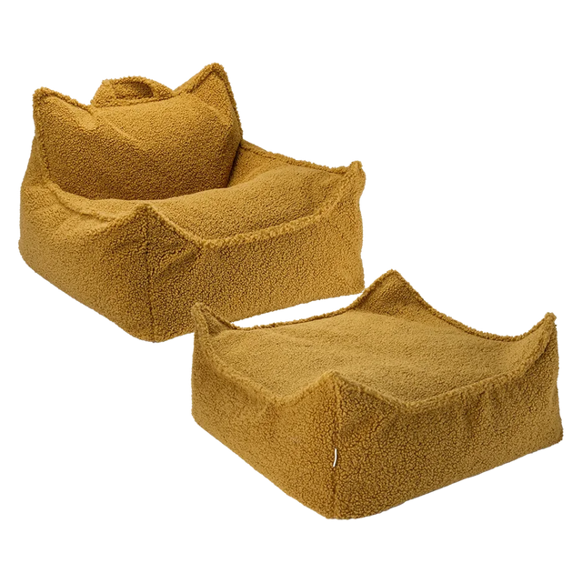 Silla Set Puf Infantil Silla + Cuadrado de Borreguillo Marrón vista principal de estilo nórdico