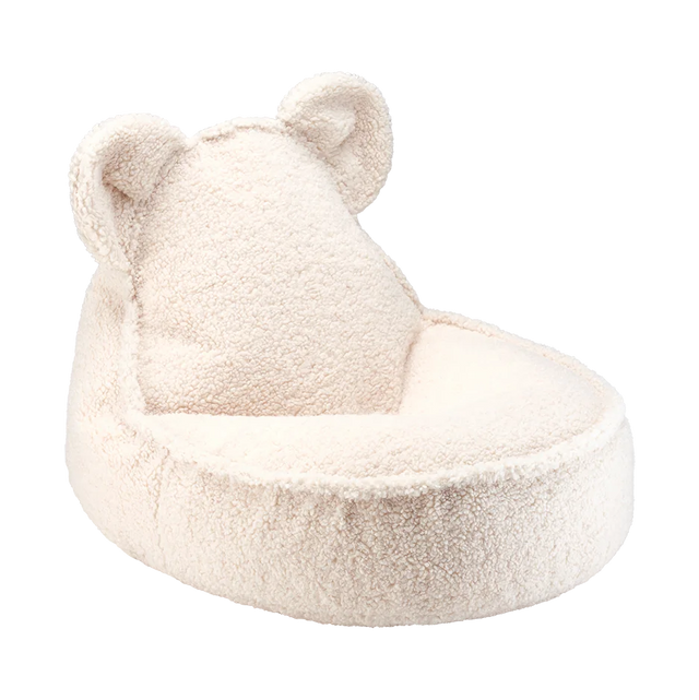 Mueble Puf Infantil Osito de Borreguillo Blanco Crema con acabado blanco, acabado crema vista principal de estilo nórdico