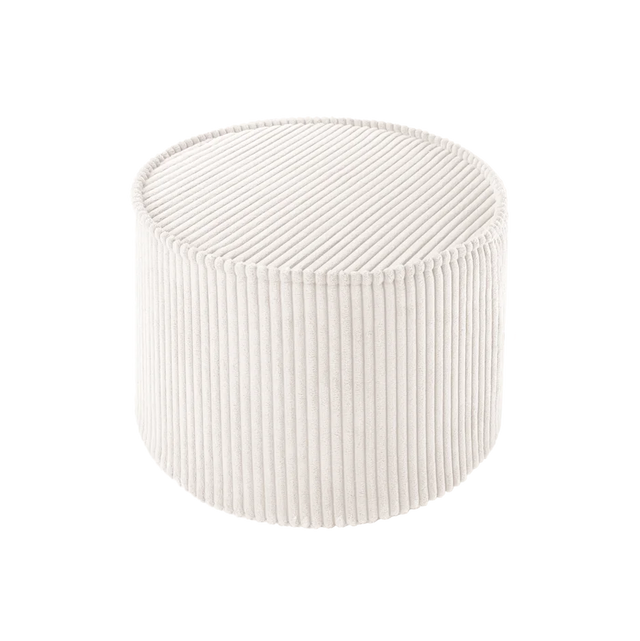 Mueble Puf Asiento Redondo de Pana Blanco Crema con acabado blanco, acabado crema vista principal de estilo nórdico