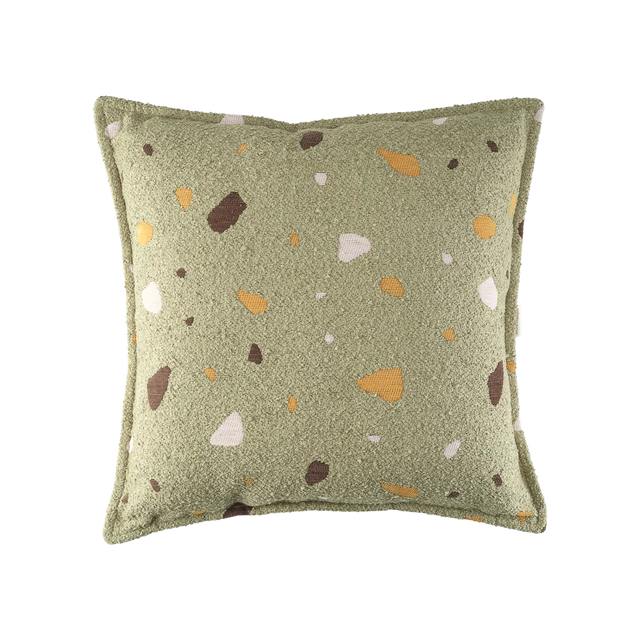 Mueble Cojín Cuadrado de Bouclé & Chenilla Terrazo Verde con acabado verde vista principal de estilo nórdico