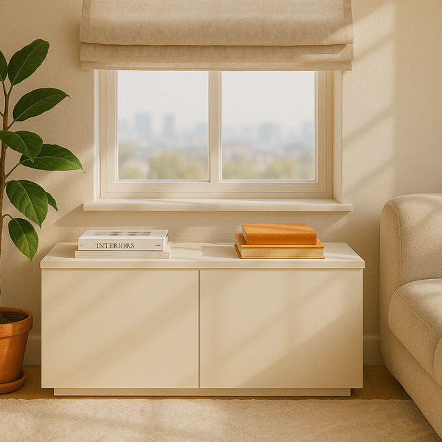Mueble Auxiliar Nolla 100 Arena con acabado blanco vista principal de estilo nórdico