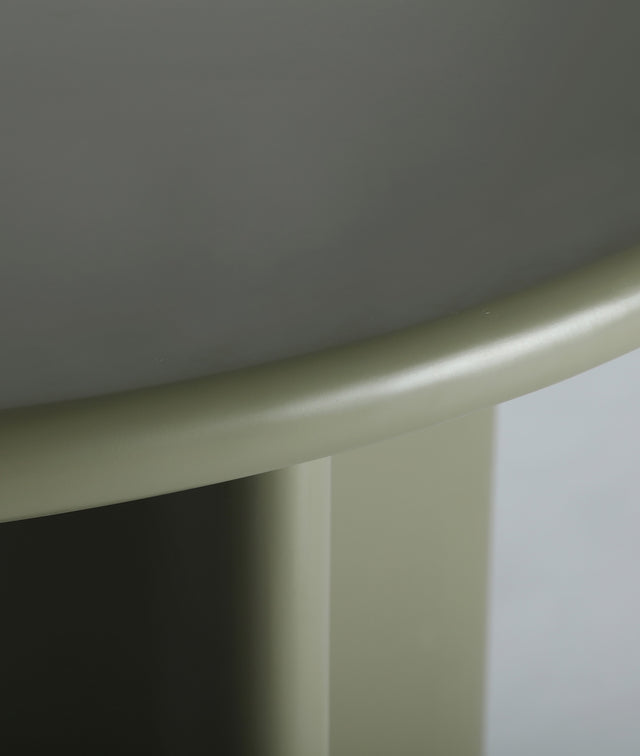 Vista detalle tapa Mesa de Comedor Redonda Morlac diámetro 120 cm madera DM verde mate comedor Kodu Homedesign Slowdeco