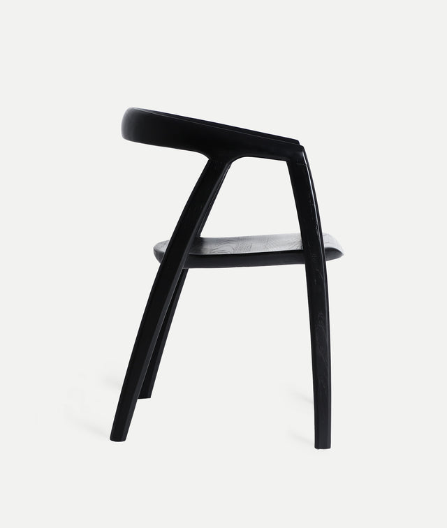 Vista lateral izquierda Silla Hasloch en madera de olmo lacada negra Kodu Homedesign Slowdeco
