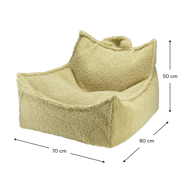 Silla Set Puf Infantil Silla + Cuadrado de Borreguillo Verde con acabado verde en ambiente de estilo nórdico