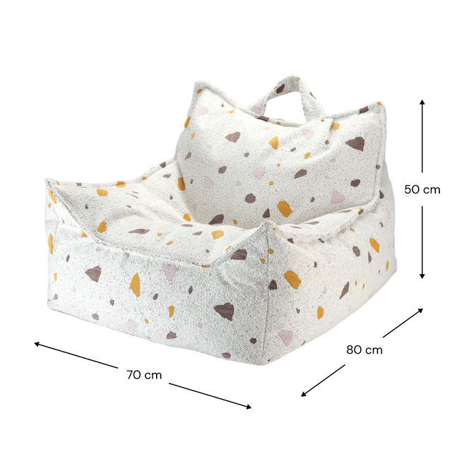 Silla Set Puf Infantil Silla + Cuadrado de Bouclé & Chenilla Terrazo Blanco Crema con acabado blanco, acabado crema en ambiente de estilo nó