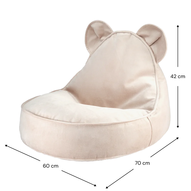 Mueble Puf Infantil Osito de Terciopelo Beige con acabado beige en ambiente de estilo nórdico