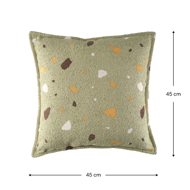 Mueble Cojín Cuadrado de Bouclé & Chenilla Terrazo Verde con acabado verde en ambiente de estilo nórdico