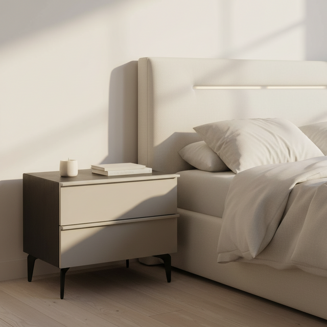 Mueble de diseño en madera natural en espacio de estilo nórdico