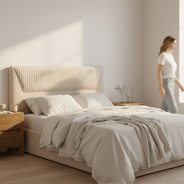 Mueble de diseño en madera natural en espacio de estilo nórdico