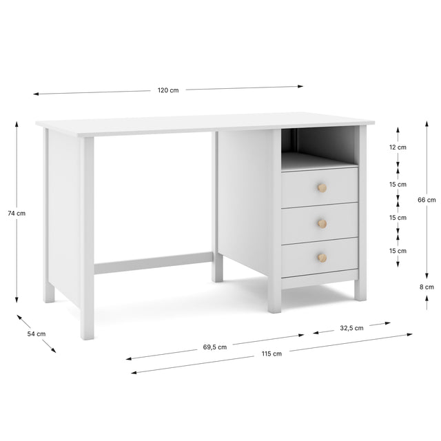 Escritorio Infantil Rectangular Max 120 Blanco & Pino