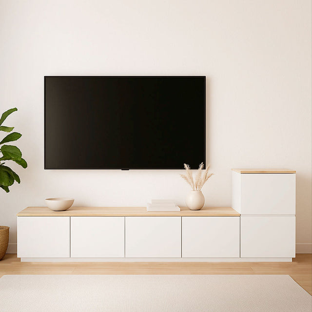 Mueble TV Nolla 250 Blanco con acabado blanco vista principal de estilo nórdico