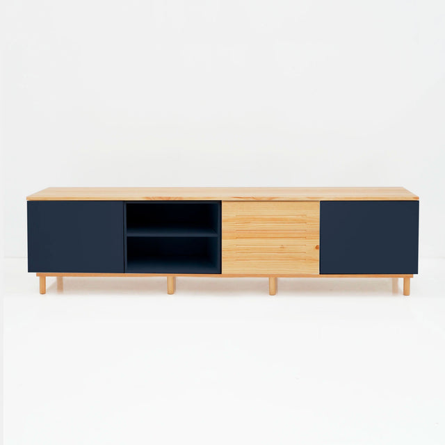 Mueble TV Nolla 200 Gris Antracita y Madera con madera natural, acabado gris vista principal para salón de estilo nórdico