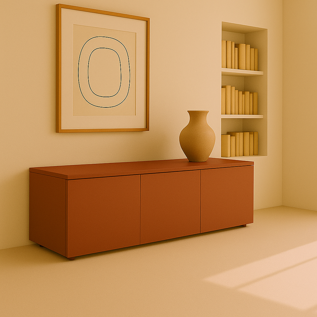 Mueble TV Nolla 150 Teja con acabado teja vista principal de estilo nórdico