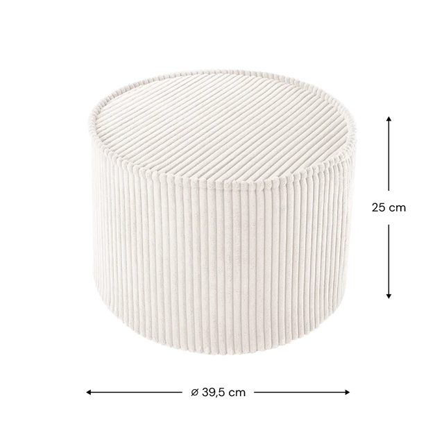 Mueble Puf Asiento Redondo de Pana Blanco Crema con acabado blanco, acabado crema en ambiente de estilo nórdico